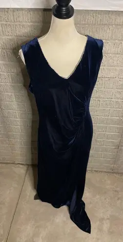 Slny Womens Navy Blue Velvet Sleeveless VNeck Evening Gown Dress Size 16
