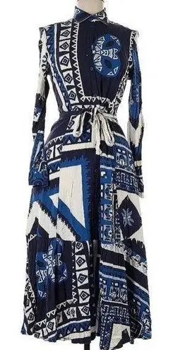 biancoghiaccio Italian Navy Blue Patterned Midi Dress Versace Baroque sz 10 EU40 - Image 1