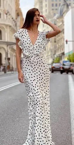 Rat & Boa Mariella Maxi Dress Polka Dot Ruffle White Black Size Medium NWT