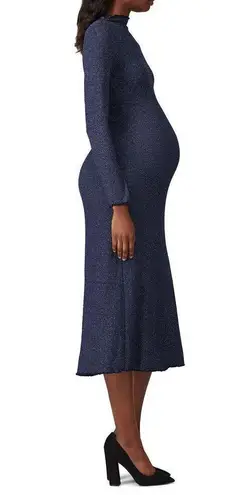 Rachel Pally Navy Metallic Ribbed Mara Maternity Long Sleeve Midi Dress Size S