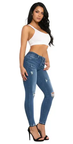 Wax Jean Butt I Love You Women's Blue Distressed Skinny Jeans Size 9 / 29