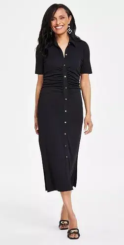 INC International Concepts Black Ruched Short Sleeve Midi Shirtdress XXL