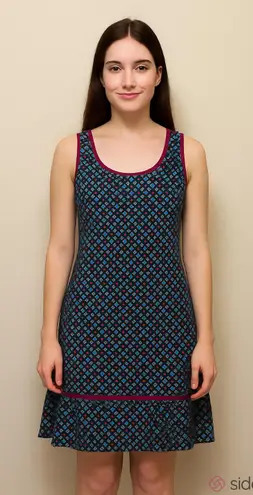 Vintage Watercolor Geometric Midi Dress Sleeveless mumu modest dress Size XL