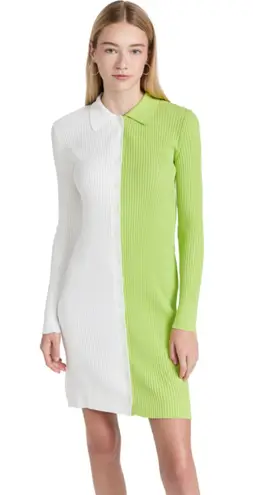STAUD mini Milton colorblock dress in lime and white size L large NWT