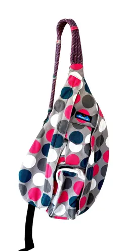 KAVU Rope Sling Bag Polka Dot Gray Pink Teal Shoulder Backpack Purse 0100460