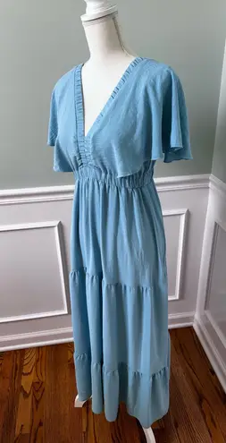 Simplee Apparel Sky Blue Ruffle Maxi Dress