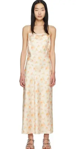 Holzweiler Eila Satin Floral Maxi Slip Dress Yellow Womens Size Medium