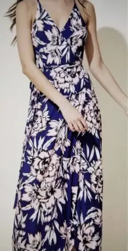 Yumi Kim Midsummer Night Maxi Jersey Knit Wrap Dress in Free Fall/Navy Pink XXS