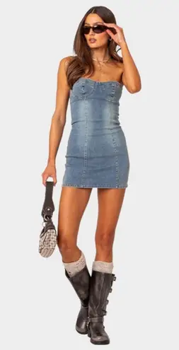 Edikted Alissa denim mini dress in size Large