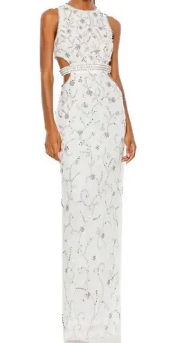 Mac Duggal 10873 Womens BEADED SLEEVELESS HIGH NECK CUT OUT COLUMN GOWN Dress