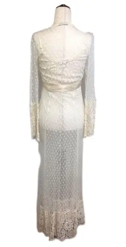 CLAIRE PETTIBONE Vintage Ivory Lace Slip Dress Nightgown Robe Sheer Fairy Small White