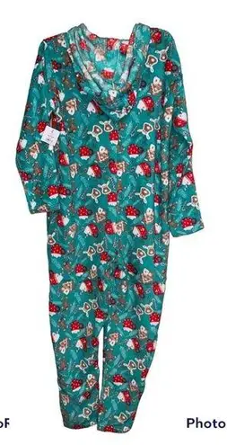 NYC Underground Fleece Hooded Adult Sleep Jumper Holiday Print Size Large Green