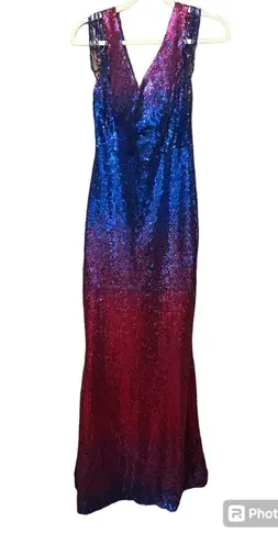 Multicolor Women’s Sequin double Vneck maxi dress rose and blue Size Large