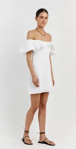 Dissh ISABELLE WHITE LINEN RUFFLE MINI DRESS