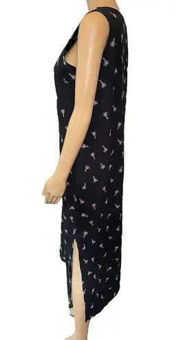 Cotton Connection Linen Black Pink Embroidered Palm Tree Tropical Preppy Dress