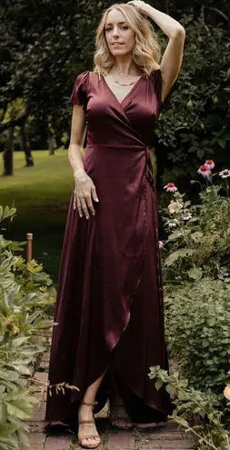 Baltic Born Krystal Satin Wrap Gown Maxi Dress