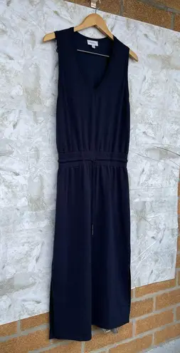 Evereve Elastic Waistband Drawstring Navy Blue Midi Dress size medium