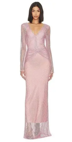 PatBO Rhinestone Netted Plunge Gown in Light Pink 4 New Womens Long Dress
