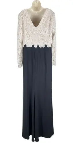 Tadashi Shoji Embroidered Lace Long Evening Gown Black Ivory Size 18