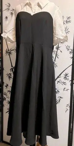 Dushu Mock Two-Piece Short-Sleeve A-Line Dress Pearl Jewel Button