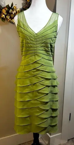 Eliza J New York Ruffled Tiered Mesh Shoulder Insets Sheath Cocktail Dress Sz 12