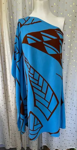 Unbranded Hawaiian One Shoulder Asymmetrical Batwing Waterfall Sleeve Dress S/M Blue Size M