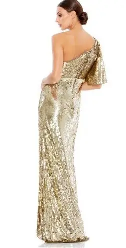 Mac Duggal Cap Sleeve Gown Gold Cowl Neck Trumpet Sequin Gown Maxi Dress 16