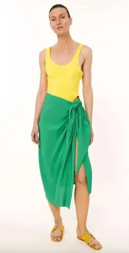 Rosie Assoulin Sarong Cut Out Midi Dress Green Yellow Womens Size 8