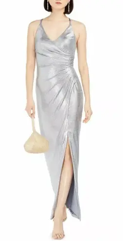 Eliza J Silver Surplice Evening Gown NWT Size 10 Maxi Dress Glam