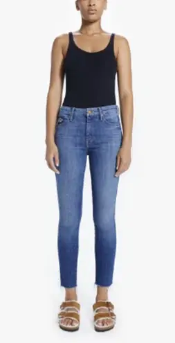 Mother High Waist Double Looker Ankle Fray Fruit Carts Evil Eye Size 25 Blue