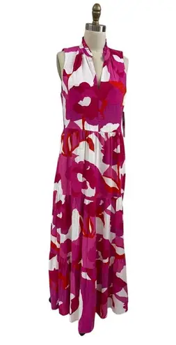NWT MSK Sleeveless Maxi Dress S Pink Red Floral Tiered Boho Resort Chic