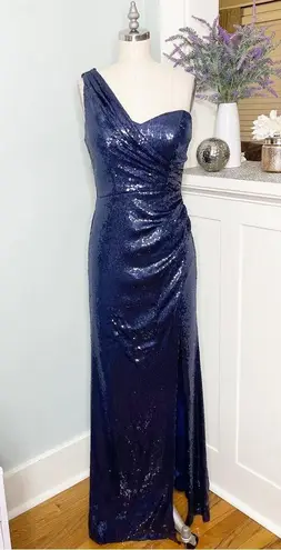 Cache  Navy Blue Sequin Formal Gown Maxi Dress with Slit 4