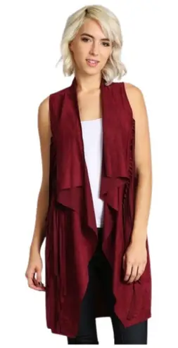 Oliver Women's Pocketed Open Front Faux Suede Drape Vest Cardigan Sz M Red Size M