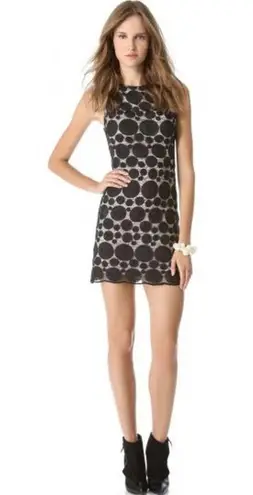 Alice + Olivia  Black Polka Dot Dotted Mesh Sleeveless Mini Shift Dress | 4