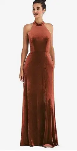 The Moon Threads Auburn Velvet Halter Dress