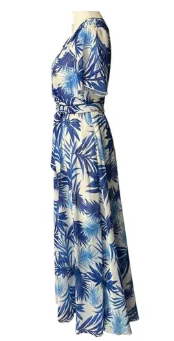 Indigo Rose Blue and White Tropical Pattern Maxi Dress Small
