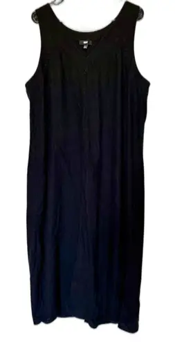 Donna Karan DKNY Pure Black Linen Maxi Dress Sleeveless V-Neck Minimalist Size XL