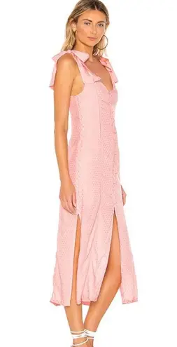 Tularosa Aritizia  Pink Polka Dot Slit Ruffle Midi Dress