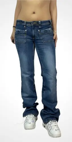 Fiorucci Vintage Jeans Womens 7 (30x31.5) Low Rise Bootcut Flare Y2K Angels Lips