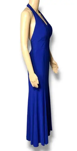 Morgan & Co Womens Formal Dress Halter Top Backless Maxi Prom Royal Blue Size 1