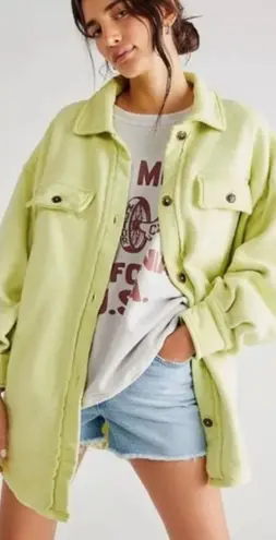 Free People  Ruby Jacket Shacket Oversized Fleece in Light Green Yellow- Sz S 🧡🎀 thumbnail 1