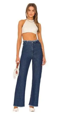 We Wore What NWT High Frayed Waistband Straight Leg Jeans 26 Blue