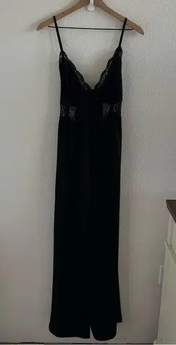 NWT Blashe Black Romper Lace Midriff Wide Leg Small