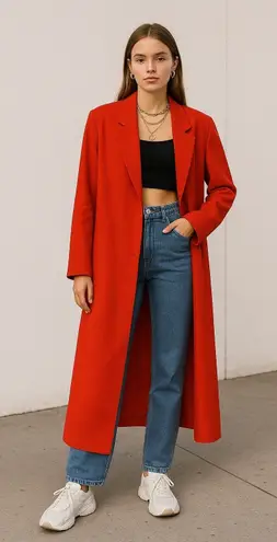 London Fog VINTAGE USA Maincoats Trench Coat Women's Size 10 Long Red Classic