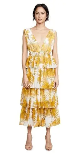Nightwalker Shopbop yellow floral tiered ruffle midi dress