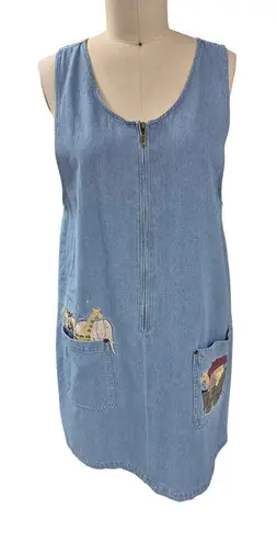 Christopher & Banks 80s Vtg Cotton Blue Denim Jumper Noah's Ark Grandma Sz L