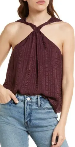 frame denim Frame Draped Textured Silk Halter Top‎ Cabernet XS