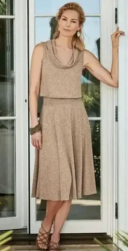 Soft Surroundings Womens Dress Sz Petite M PM Tan Kerry Cowl Neck Sleeveless NEW