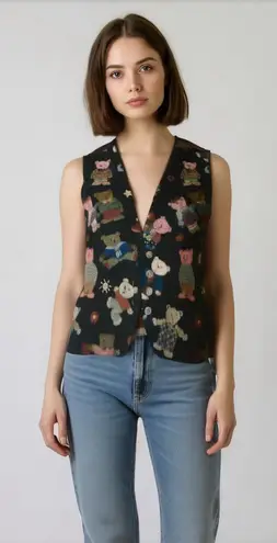 Vintage Teddy Bear Vest Teachercore Grandma Size M