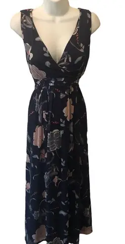 Motherhood Maternity Navy Floral Chiffon Maxi Dress Sz L  Summer Backyard Party